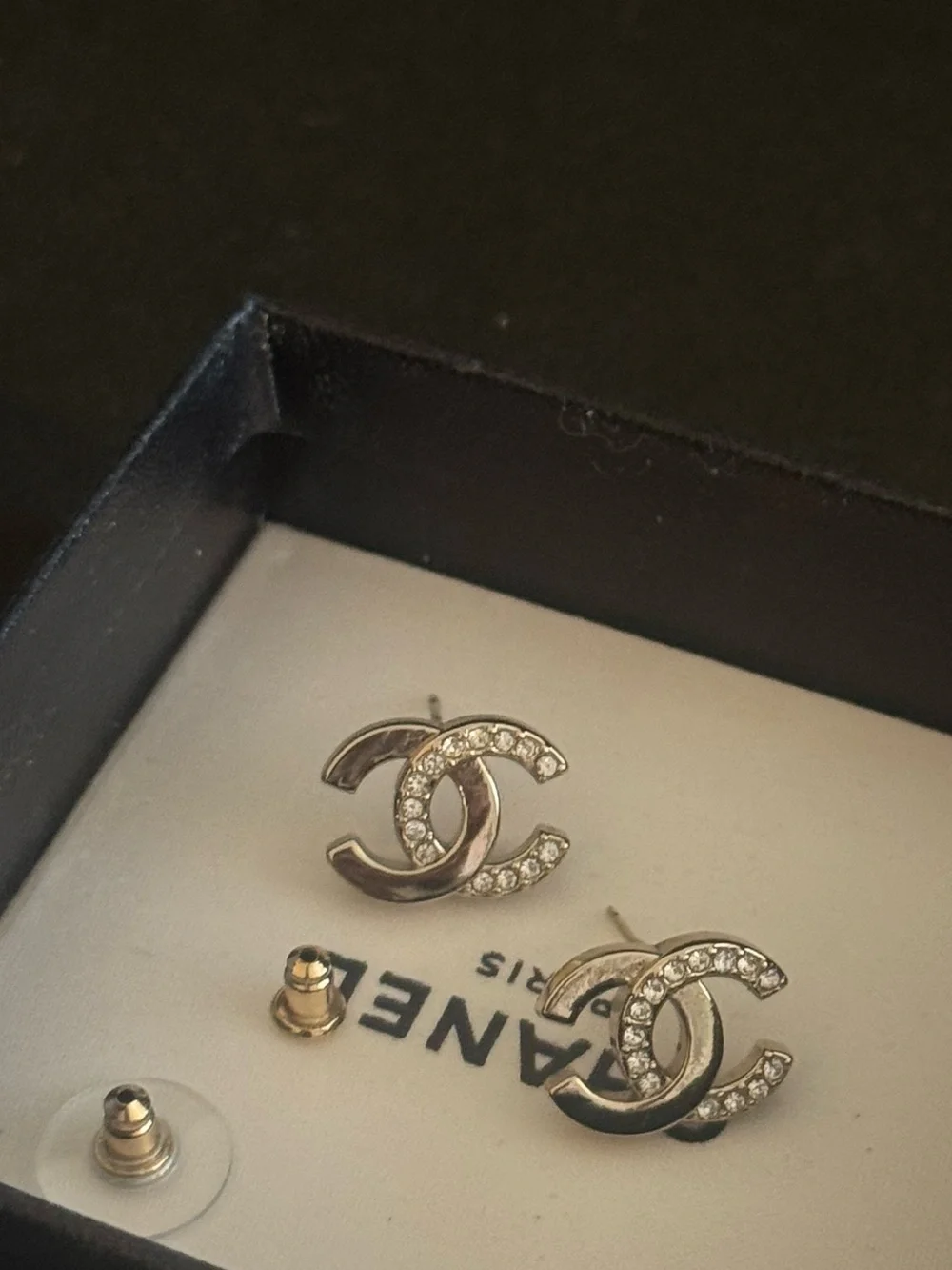 Chanel gold plated half rhinestone earring
